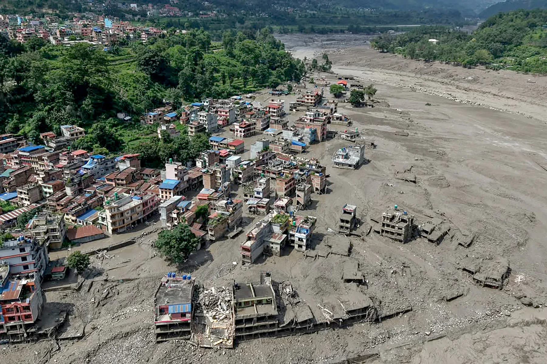 Aftermath of the August 2026 Himalayan glacial-lake flood on the Nepal-Tibet border region